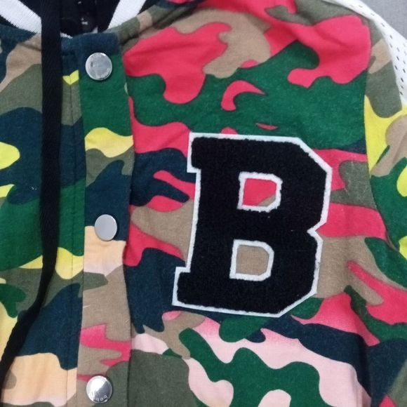 BEBE Colorful Camo Letterman Hoodie XS - Picture 5 of 7